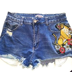 1ST KISS Embroidered Boho Distressed Denim Shorts